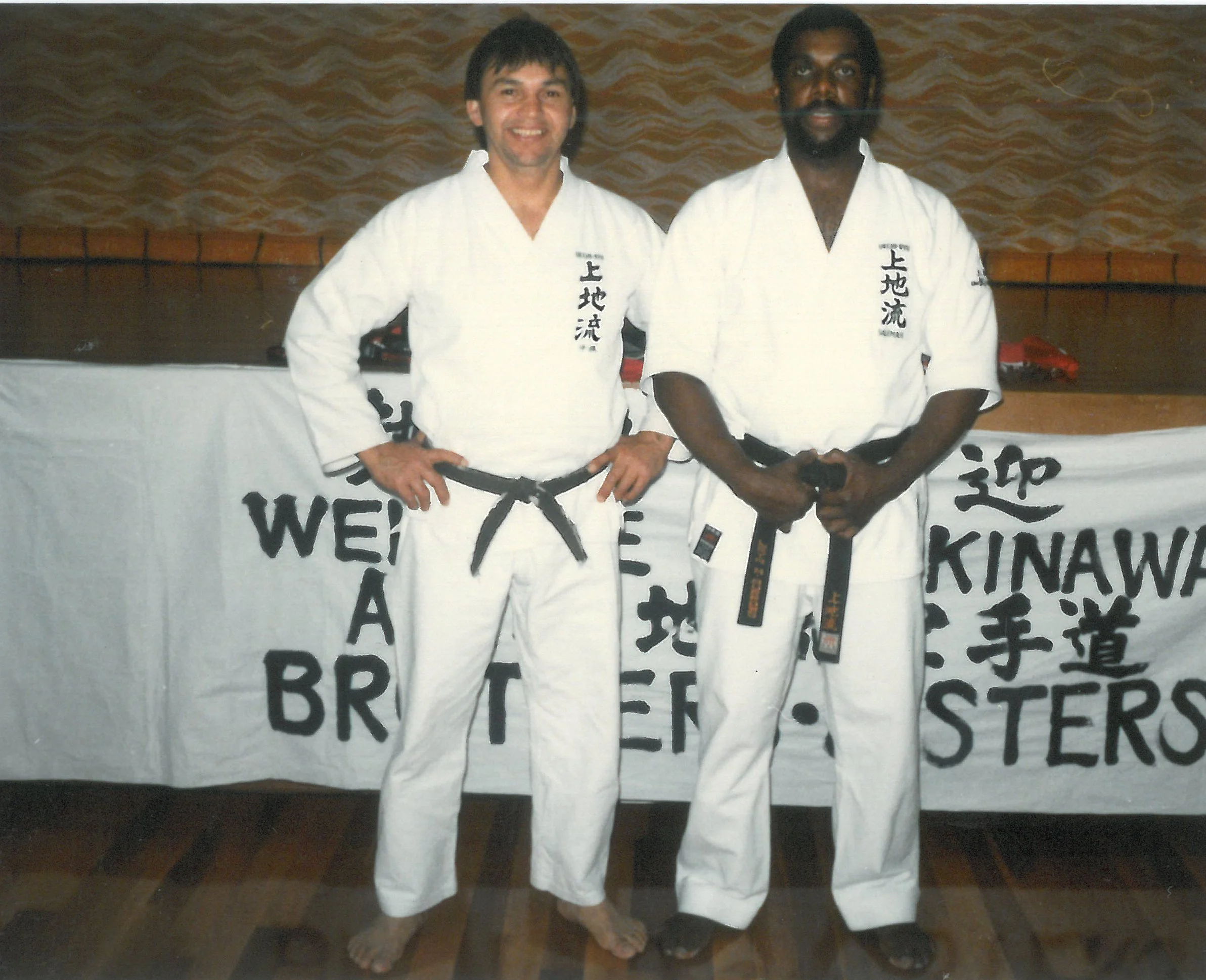 Leyn Burrows, at right, with a fellow karate practitioner
