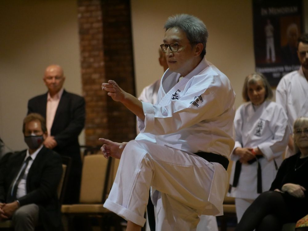 Raymond Lee demonstrating a karate technique