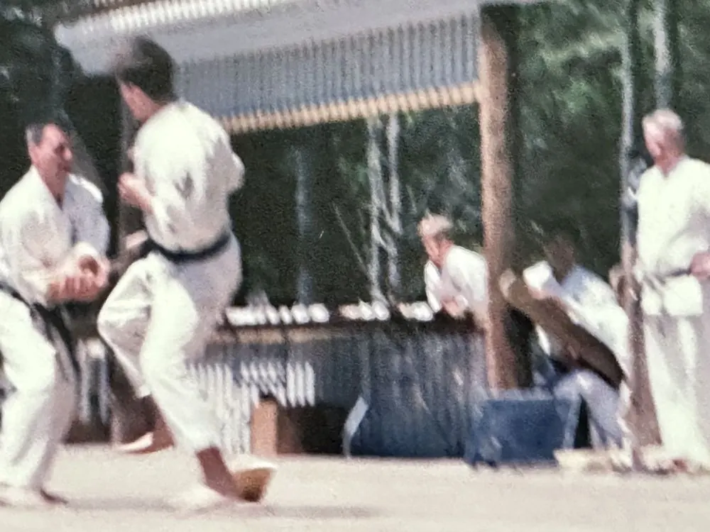 Sean Begley practicing karate outdoors