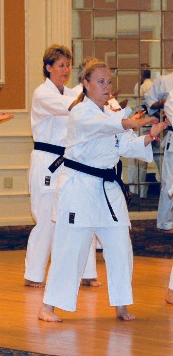 Terry Boczar practicing karate in a dojo