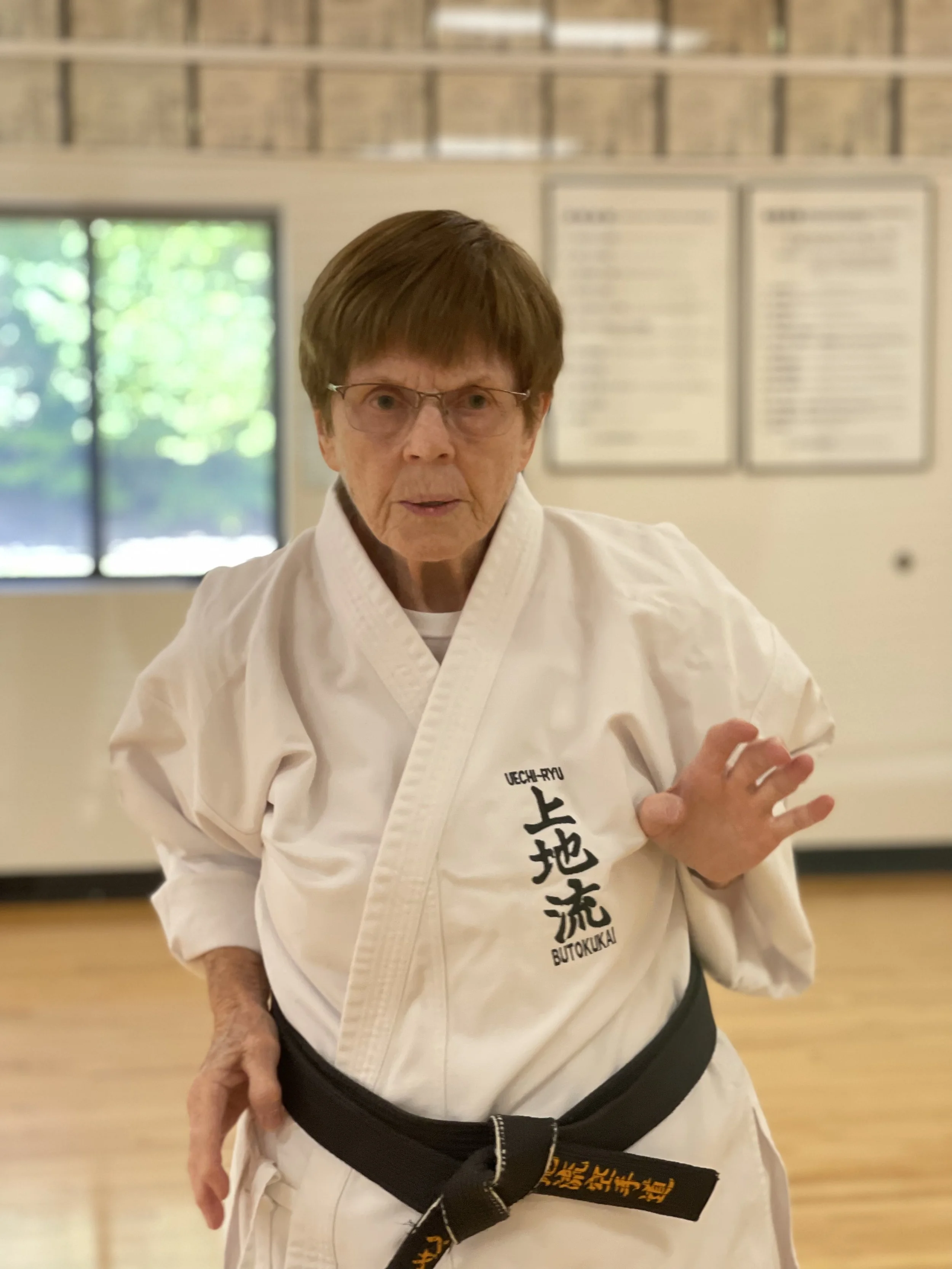 Rebecca Kenney-Olofsson practicing Uechi-Ryu in the dojo