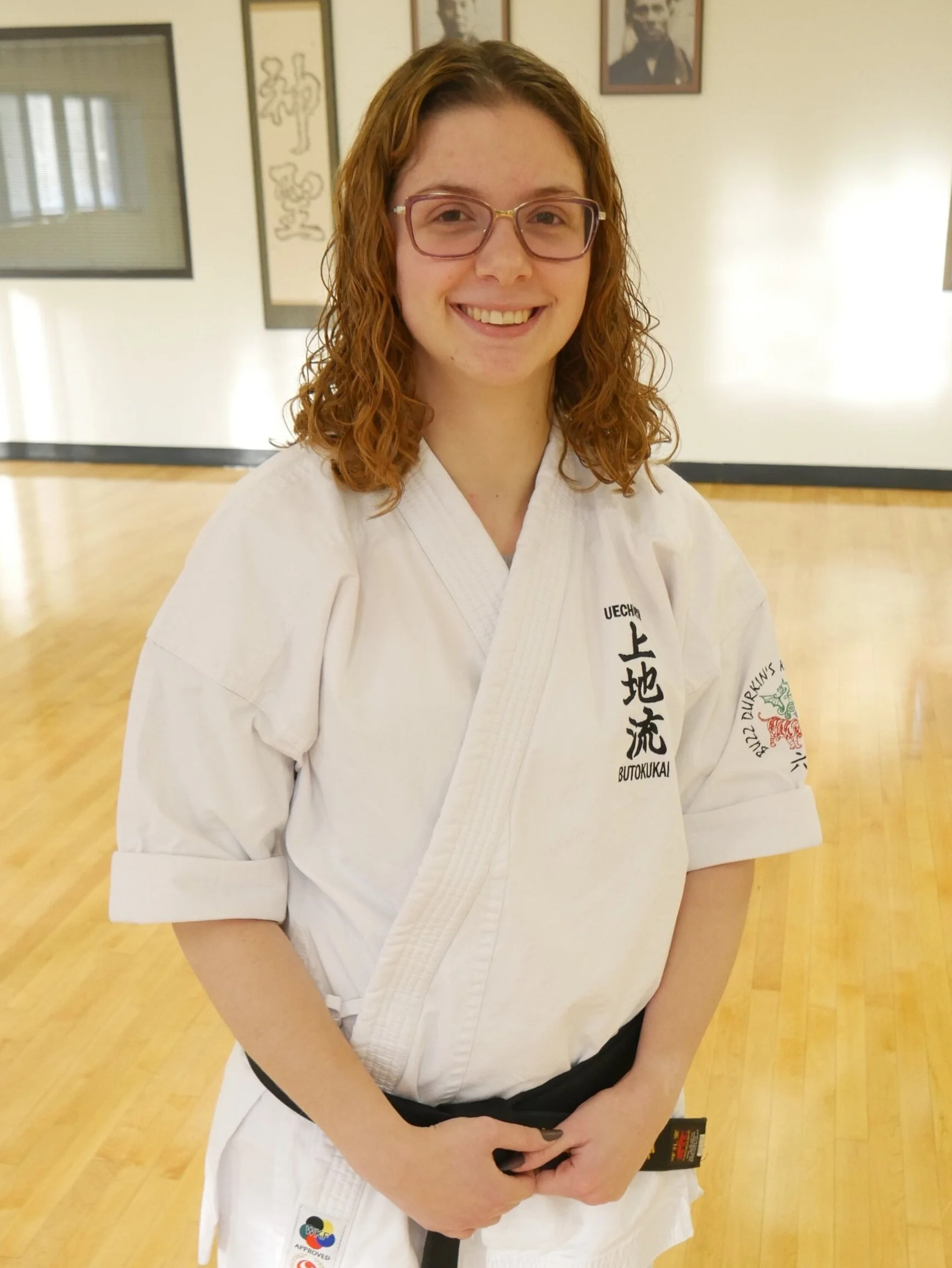 Sara Mersereau in her karate uniform at the dojo