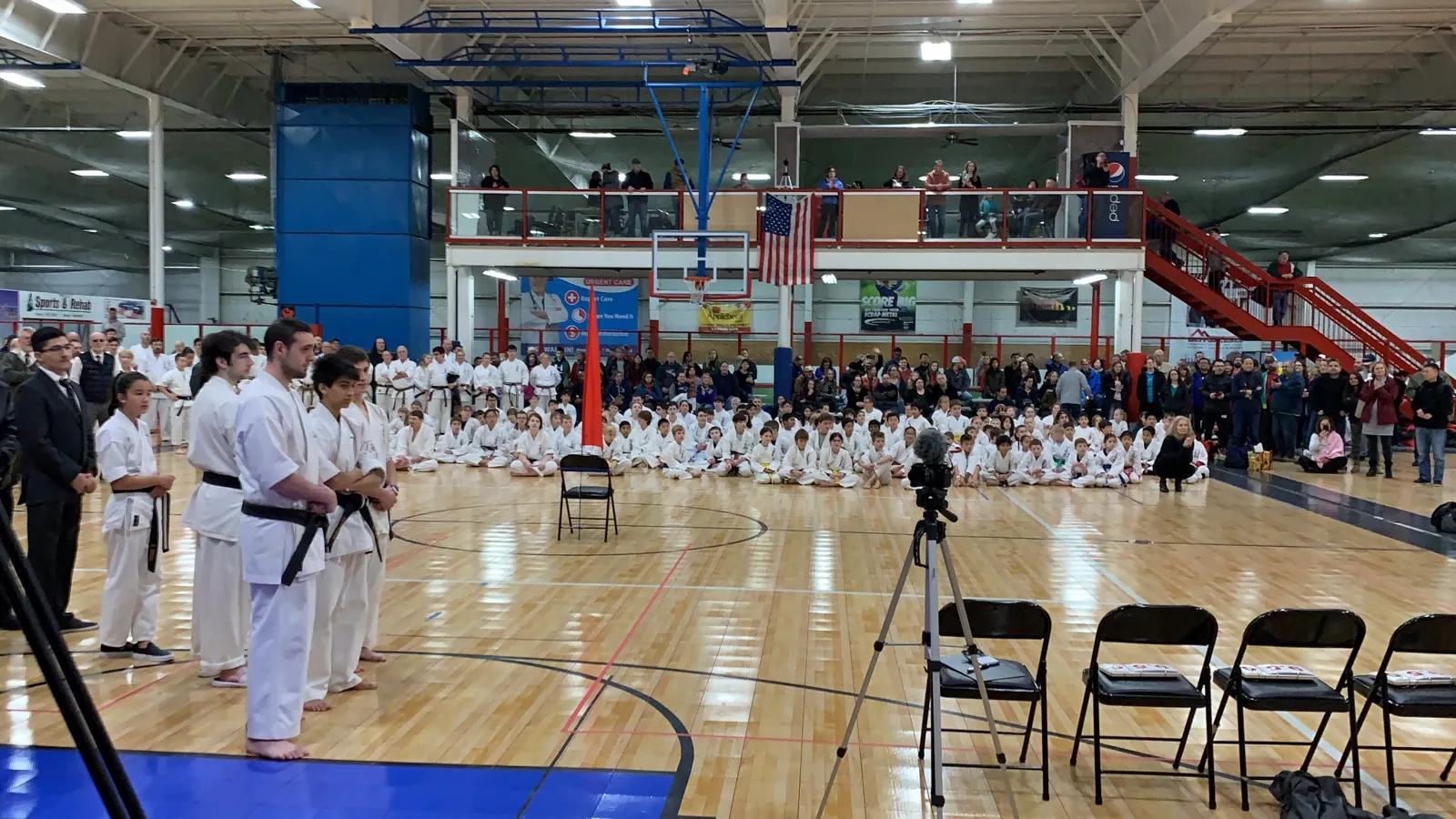 Karate participants and spectators gathered for a tournament