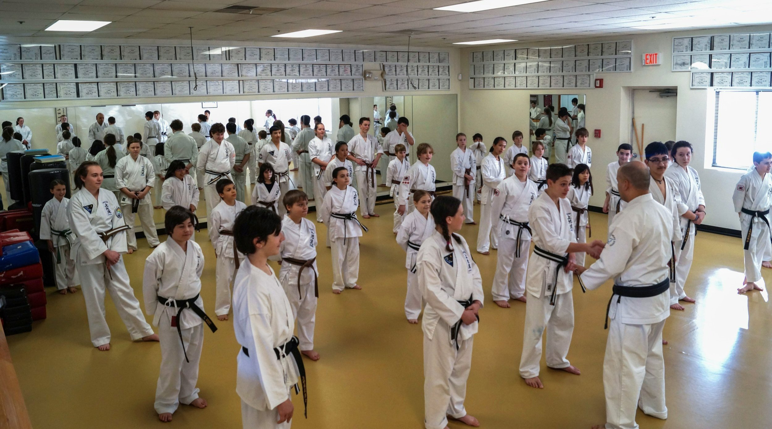 Uechiryu students learning together during a S.T.O.R.M. multi-dojo training class